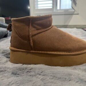 Platform Mini Boots Winter Cow Suede Leather Anti-Slip Ankle Snow Boots